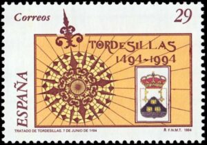 Der Vertrag von Tordesillas auf Briefmarke