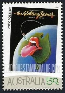 Rolling Stones Tourposter auf australischer Briefmarke