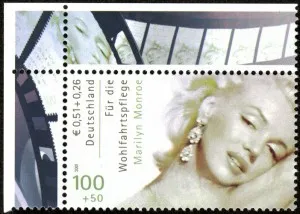 Marilyn Monroe auf einer deutschen Wohlfahrtsbriefmarke von 2001 Marilyn Monroe auf einer deutschen Wohlfahrtsbriefmarke von 2001