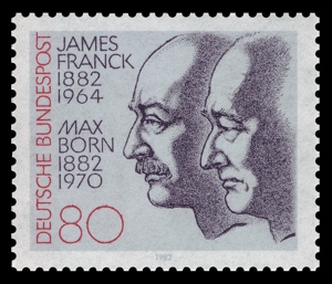 James Franck und Max Born auf Briefmarke von 1982