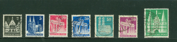 Fast schon heimliche Bund- Dauermarken: In enger Zähnung erschienen diese Bauten- Briefmarken erst nach Gru?ndung der Bundesrepublik. Fast schon heimliche Bund- Dauermarken: In enger Zähnung erschienen diese Bauten- Briefmarken erst nach Gru?ndung der Bundesrepublik.