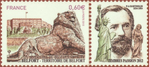 Belfort, Bartholdi und Freiheitsstatue auf Sondermarke