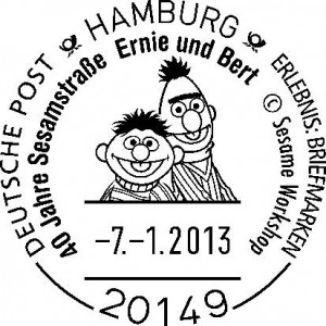 Ernie und Bert aus der Sesamstraße grüßen vom Poststempel.