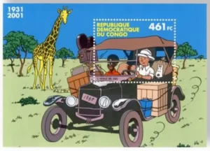 Tim im Kongo auf Briefmarkenblock aus dem Kongo von 2001