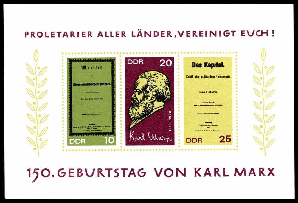 DDR 1968 Briefmarken Karl Marx MiNr. 1365-1367, Block 27