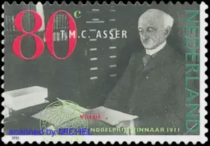 Diese Briefmarke aus den Niederlanden von 1991 ehrt den Nobelpreisträger Tobias Asser.