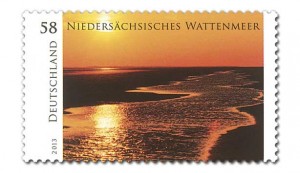 Neue deutsche Briefmarke zum Niedersächsischen Wattenmeer.