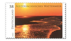 Niedersächsisches Wattenmeer als Briefmarke.