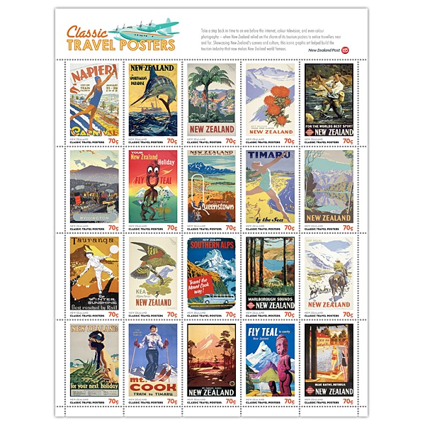 Reise-Poster als Briefmarkenbogen