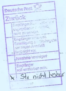 Stempel zurück der Deutschen Post