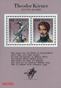 Theodor Koerner auf Briefmarkenblock Der Deutschen Bundespost