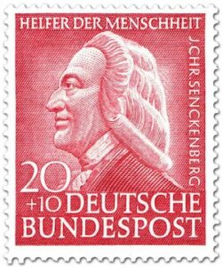 Johann Christian Senckenberg auf Wohlfahrtsmarke von 1953, MiNr. 175.