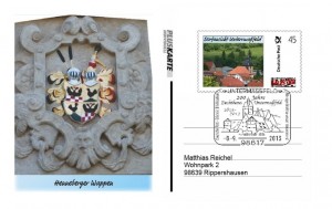 Pluskarte (Entwurf) mit einer Dorfansicht von Untermaßfeld im Werteindruck.