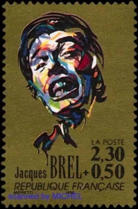 Jacques Brel auf französischer Briefmarke von 1990