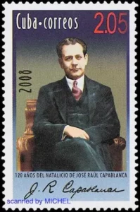 Jose Raul Capablanca auf kubanischer Briefmarke von 2008
