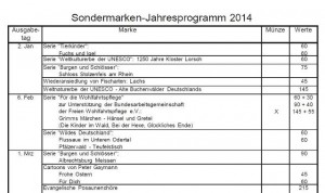 Jahresprogramm Sonder-Briefmarken Deutschland 2014
