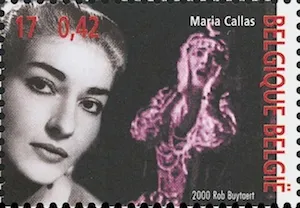 Maria Callas auf Briefmarke aus Belgien aus dem Jahr 2000