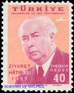 Theodor Heuss auf Briefmarke der Tuerkei 1957