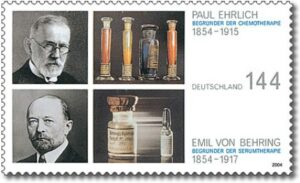 Paul Ehrlich und Emil von Behring auf Briefmarke zum 150. Geburtstag 2004
