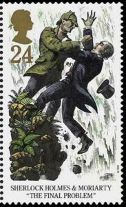 <em>1993 erschien Sherlock Holmes auf einem Zusammendruck Großbritanniens, MiNr. 1468-1472.</em>