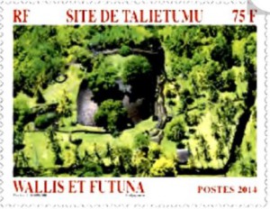 Die archäologische Stätte Wallis und Futunas Talietumu auf einer Briefmarke des Landes 