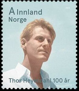 Thor Heyerdahl auf norwegischer Briefmarke von 2014