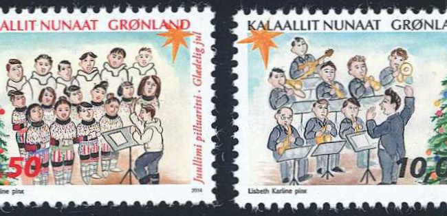 Post Grönland: Weihnachtsbriefmarken 2014, nassklebend