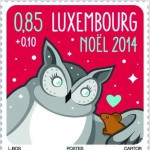 Weihnachtliches Luxemburg mit Eule und Maus auf Briefmarke