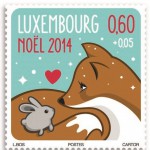 Weihnachtliches Luxemburg mit Fuchs und Hase auf Briefmarke