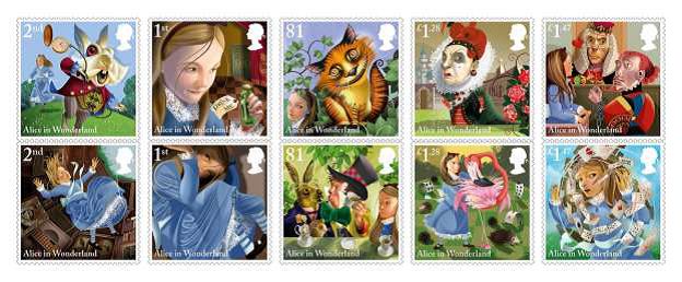Alice im Wunderland auf englischen Briefmarken