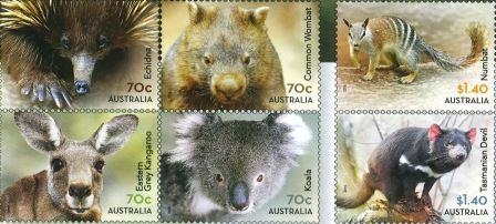 Australische Beutel-Tierwelt auf australischen Briefmarken