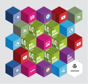 Soziale Netzwerke auf Briefmarke aus Spanien