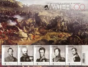 Briefmarkenblock-Belgien-Waterloo-2015 Schlacht von Waterloo auf Briefmarkenblock