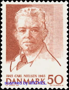 Zum hundertsten Geburtstag, 1965, porträtierte die Dänische Post Carl August Nielsen, MiNr. 432 (beide Abb. Schwaneberger Verlag).