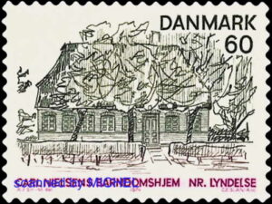 Das Elternhaus Carl August Nielsens in Nørre-Lyndelse erschien 1974 auf einer Briefmarke, MiNr. 565.