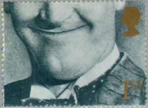 Stan Laurel lächelt auf Briefmarke