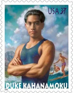 Duke Kahanamoku auf Briefmarke der USA von 2002