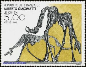 Skulptur von Alberto Giacometti auf Briefmarke aus Frankreich