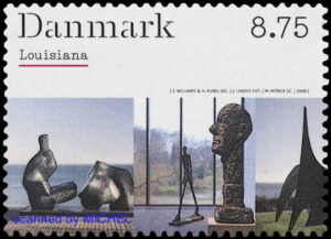 Skulpturen von Alberto Giacometti auf Briefmarke aus Daenemark