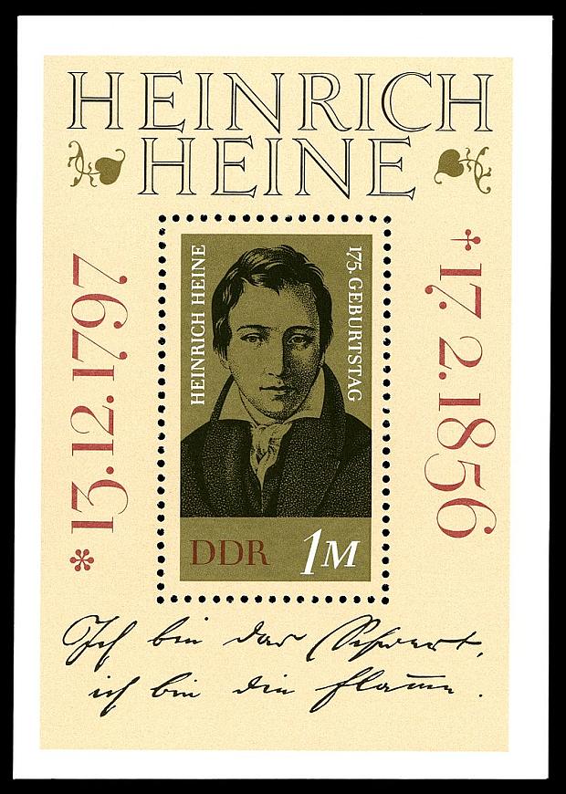 Heinrich Heine auf Briefmarkenblock der DDR von 1972