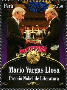 Nobelpreisverleihung an Mario Vargas Llosa auf Briefmarke aus Peru