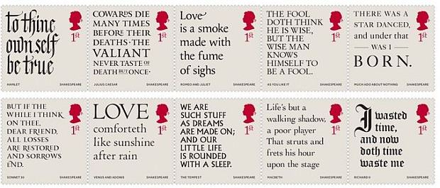 Shakespeare Zitate auf Spezial-Briefmarken
