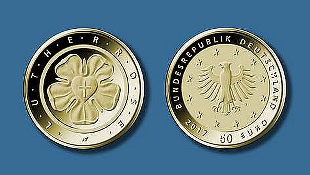 „Lutherrose“ auf 50-Euro-Goldmünze
