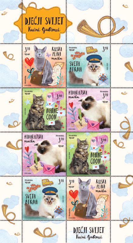 Briefmarken Block der Kroatischen Post mit Katzenmotiven