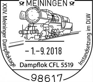 Gemeinsamer Sonderstempel der Meininger Dampflokfreunde und der Meininger Philatelisten.