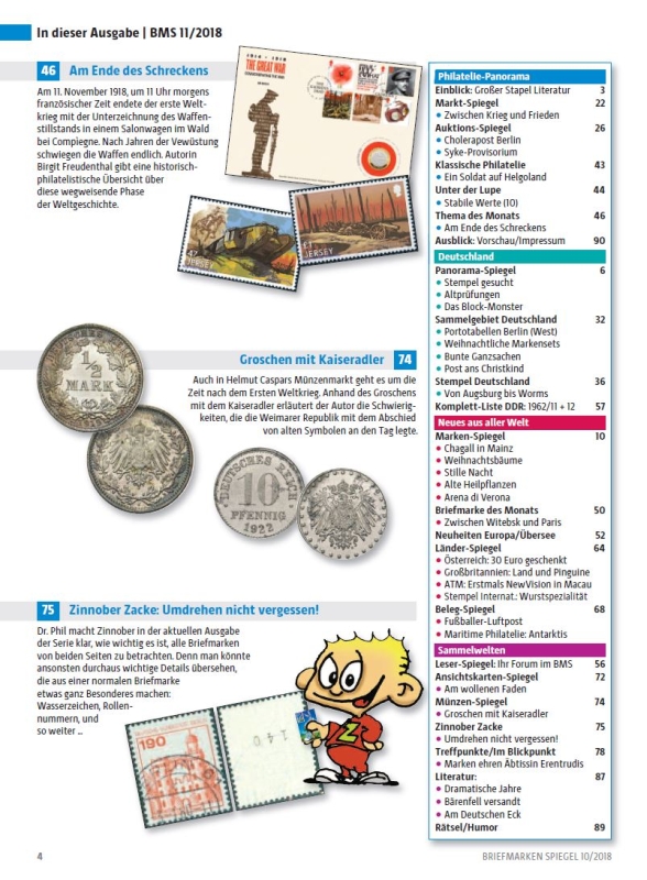 Briefmarken Spiegel 11 2018 Revolution 1919 Deutsches Reich Inhalt