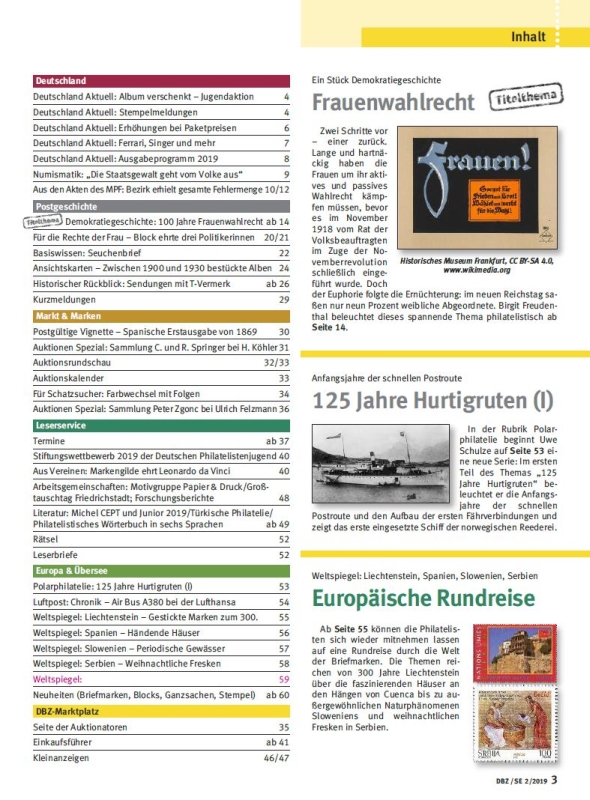 Deutsche Briefmarken Zeitung Cavallini Januar 2019 Lasker Schach Inhalt