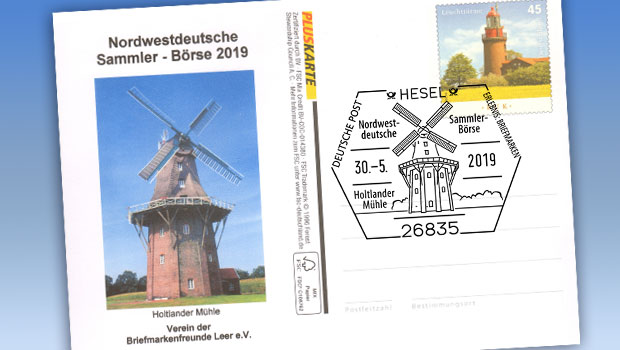 Pluskarte mit Zudruck der Holtländer Mühle Hesel 