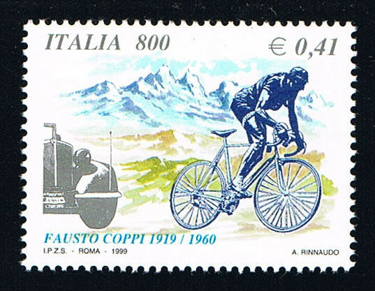 Sonderbriefmarke aus  Italien vom Radsportler Fausto Coppi