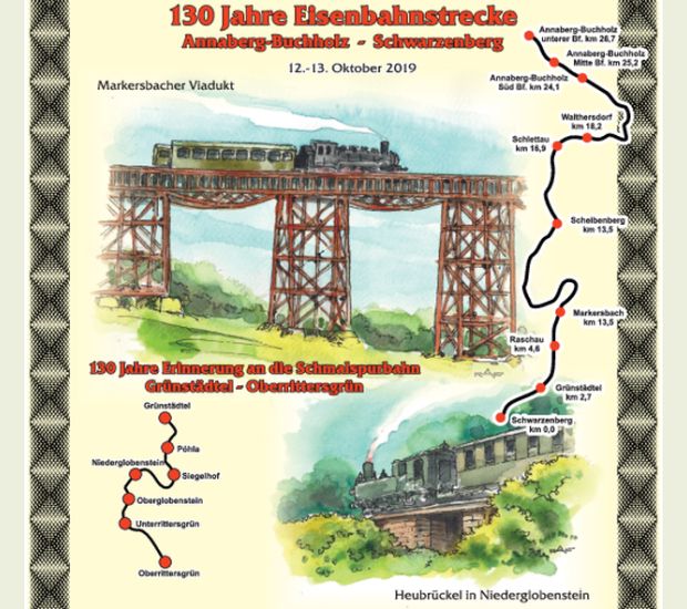 Künstler-Gedenkblatt 130 Jahre Schmalspurbahn Annaberg Schwarzenberg 2019